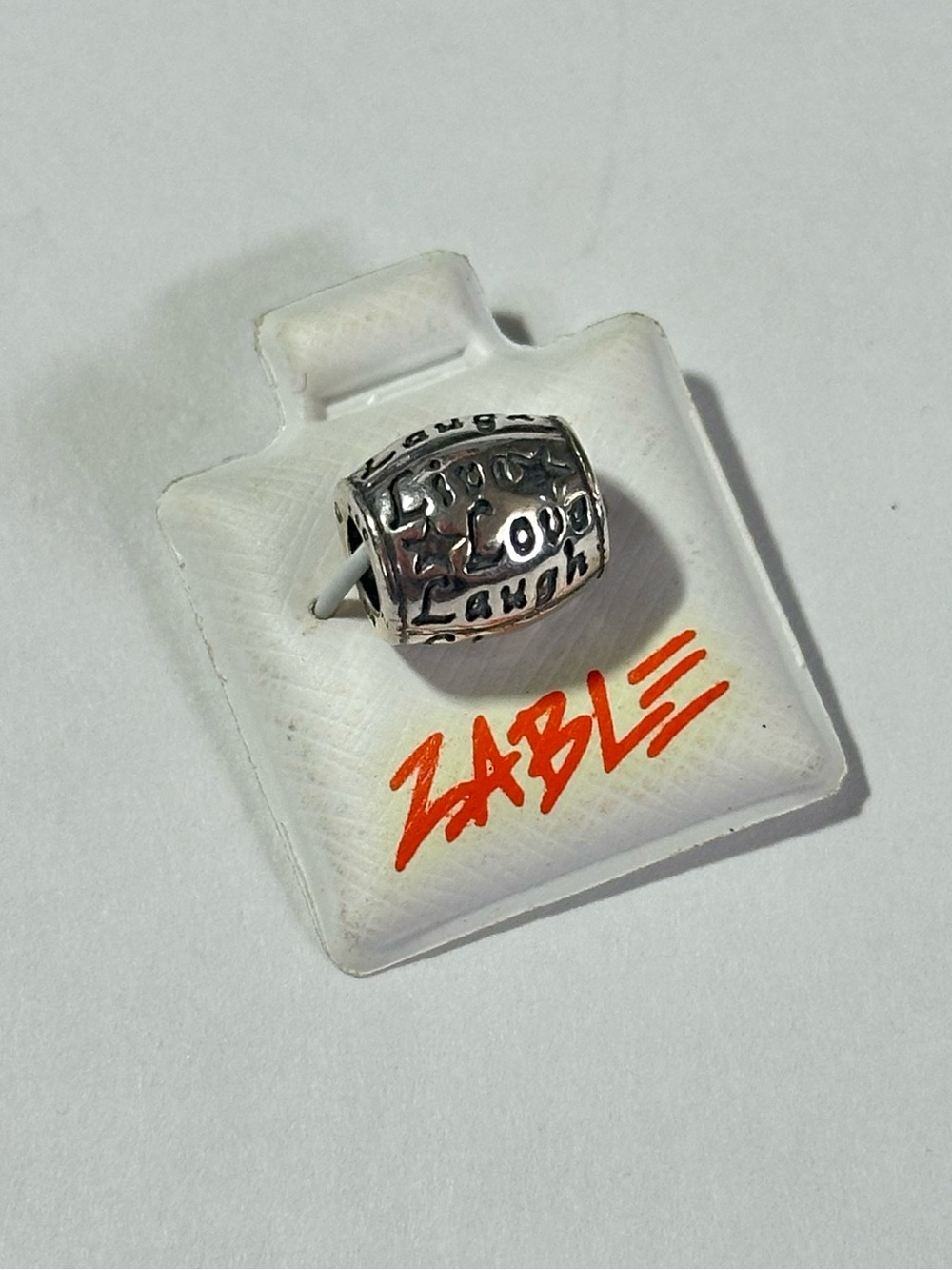 NWT Zable 925 Sterling Live Laugh Love Barrel Spacer Charm Bead McBling Y2K